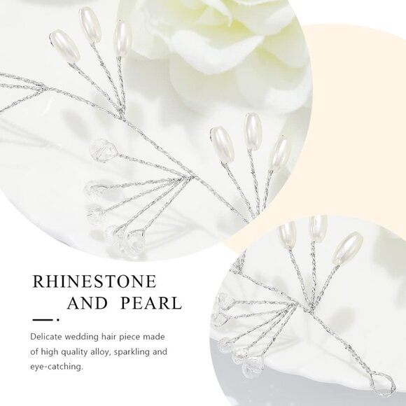 Bride Wedding Hair Vine Silver Pearl Long Headpieces Crystal Headpiece Rhineston - Picture 3 of 8